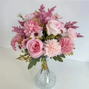 Seven-pronged artificial rose hydrangea hand-held bouquet, dried rose silk flowers, daisy wedding decoration bouquet
