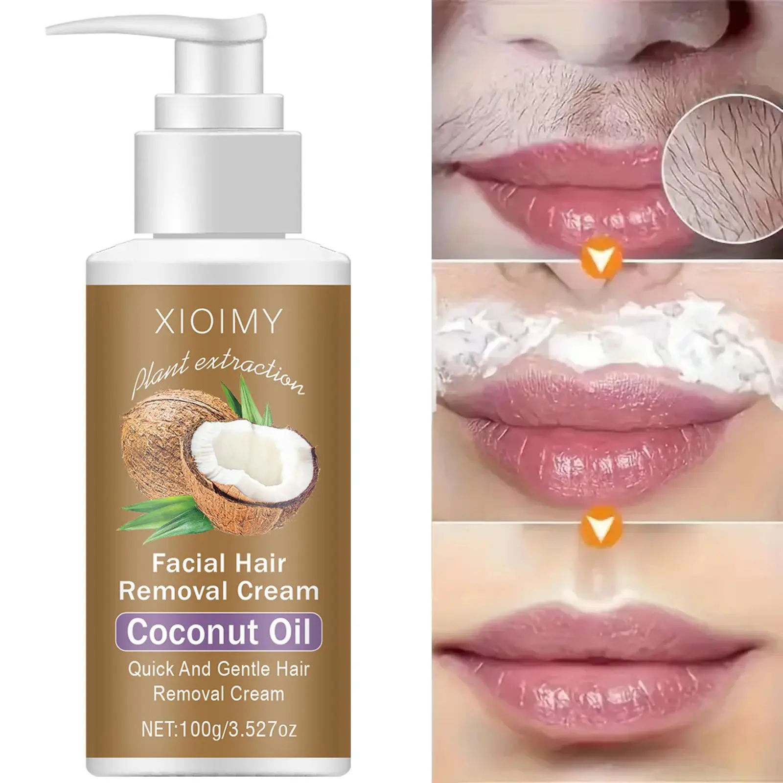 100g Coconut Depilatory Wax, Pain-Free, Gentle, No-Irritation Formula, Quick Hair Removal in 5 Minutes, Facial Waxing, Suitable for Lips, Armpits, Legs, Arms & Bikini Area, Hair Remover Wax