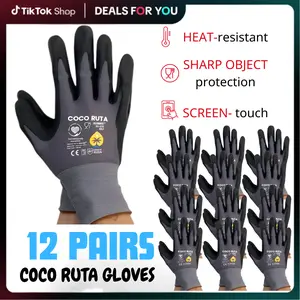 6 - 12 Pairs COCO RUTA PIP Gloves | High Dexterity, Breathable & Durable | Enhanced Grip, Abrasion Resistance & Comfort for Industrial & DIY Tasks Maxi Flex Seamless Knit Work Gloves for Men and Women