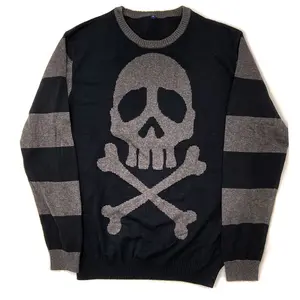 Harlock Skull Grey Striped Sweater Knitwear Long Sleeve