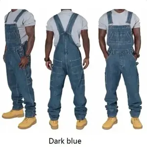 Men’s denim bib overalls/dungarees (jeans), 2025 model; casual loose long denim pants; slim-fit straight-leg romper; autumn menswear suits