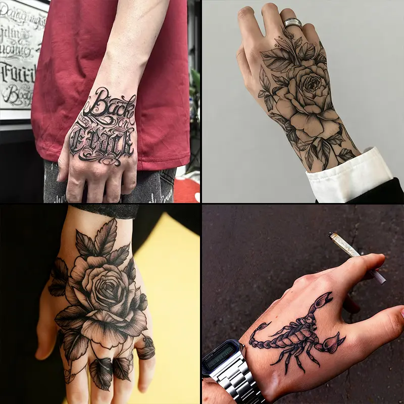 Large Graphic Fake Temporary Tattoos (4-Pack) - Hand Back, Scorpion Designs, 7-15 Day Wear, Waterproof, Friction-Resistant, Realistic Effect - Ideal for Non-Tattoo Enthusiasts, Fake Tattoos