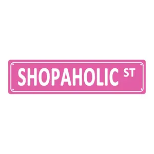 "SHOPAHOLIC ST" Decorative Sians&plaques, Novelty Street Sign: Home Decor, Room Decor, Wall Decor, Bathroom Decor, Bar Decor, Cafe Decor, Garage Decor, Farmhouse Decor - 15.75"x3.94"/40x10cm