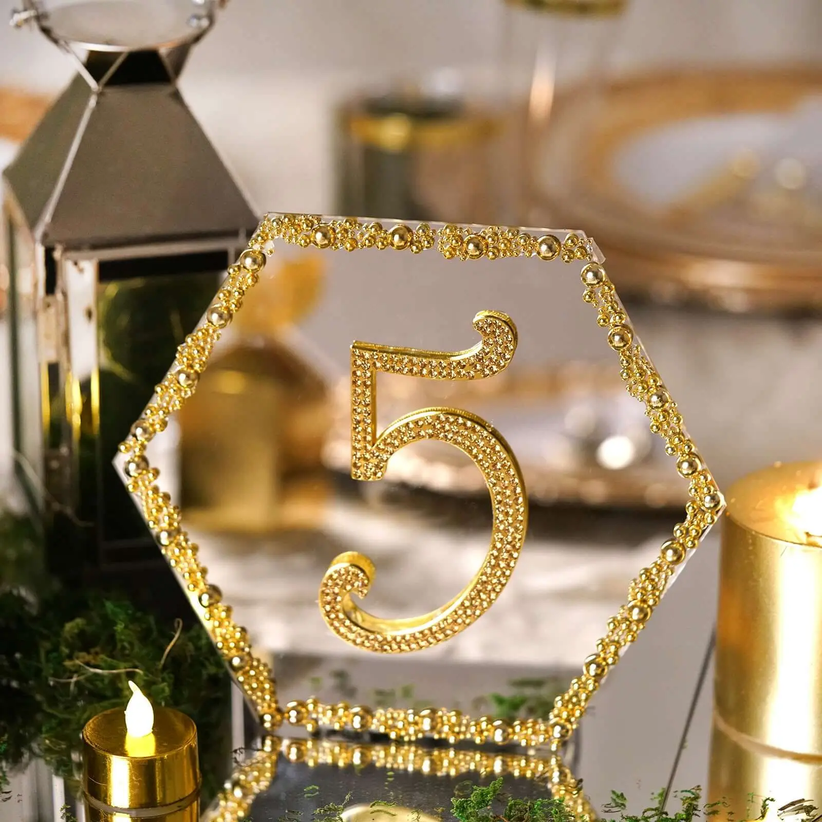 Home Supplies 6-Pack 8" Hexagon Glass Mirror Set - Hanging Wall Decor, Geometric Room Art, Wedding Centerpieces, Birthday Event Ornament, Washable Home Decor