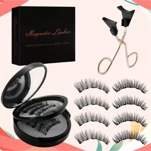 4 Pair Magnetic False Eyelashes, Natural Daily Look Reusable with Special Applicator Gentle