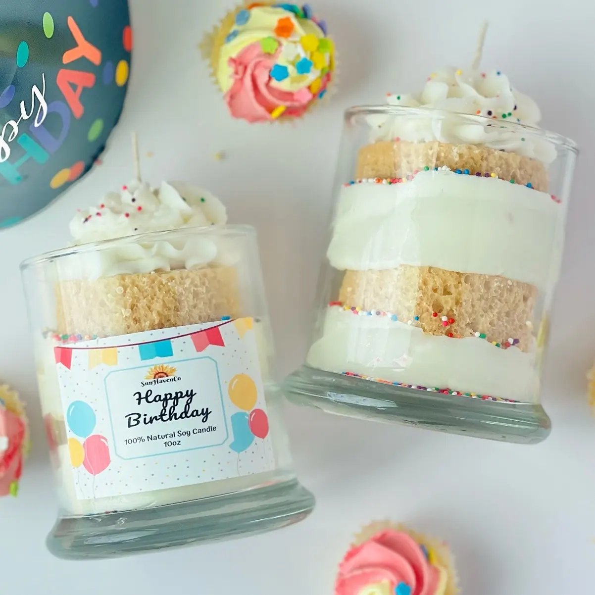 Happy Birthday cake dessert candle. Personalized Happy Birthday candle gift. Cake candle. Candle gift ideas.