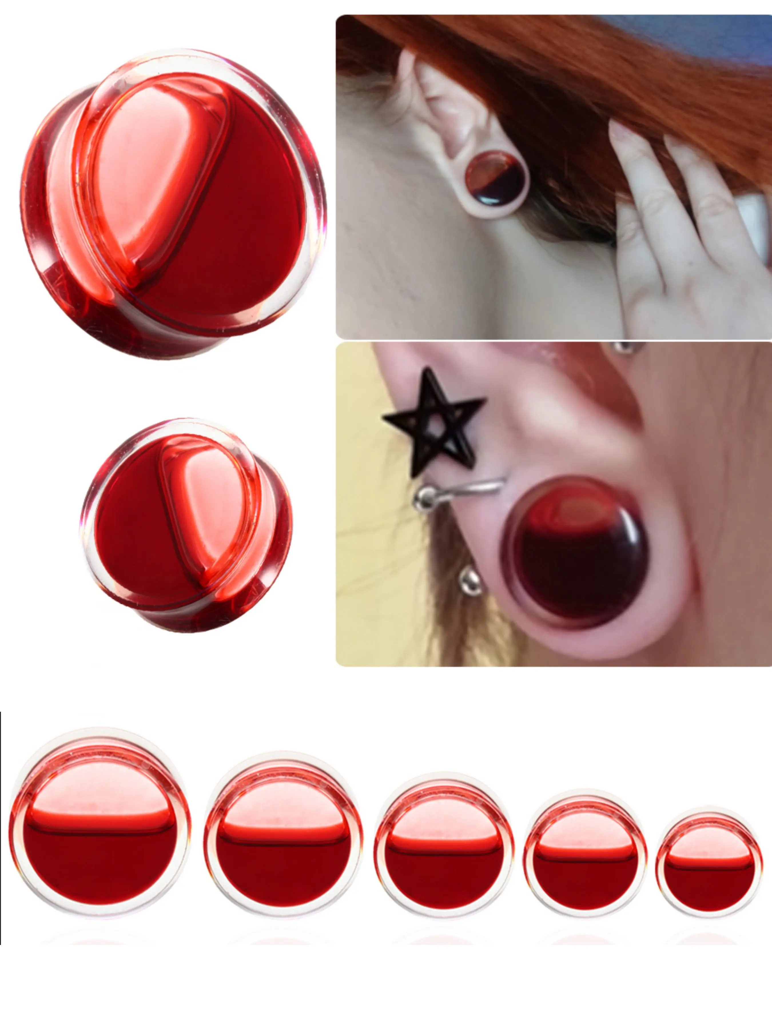 Acrylic Ear Plugs & Tunnels, Durable Acrylic, Liquid Blood Design, Ear Dilators Expander, Ear Gauges for Body Piercing, Unique Edgy Fashion Accessory, Fashion Statement, Body Jewelry, Punk Style