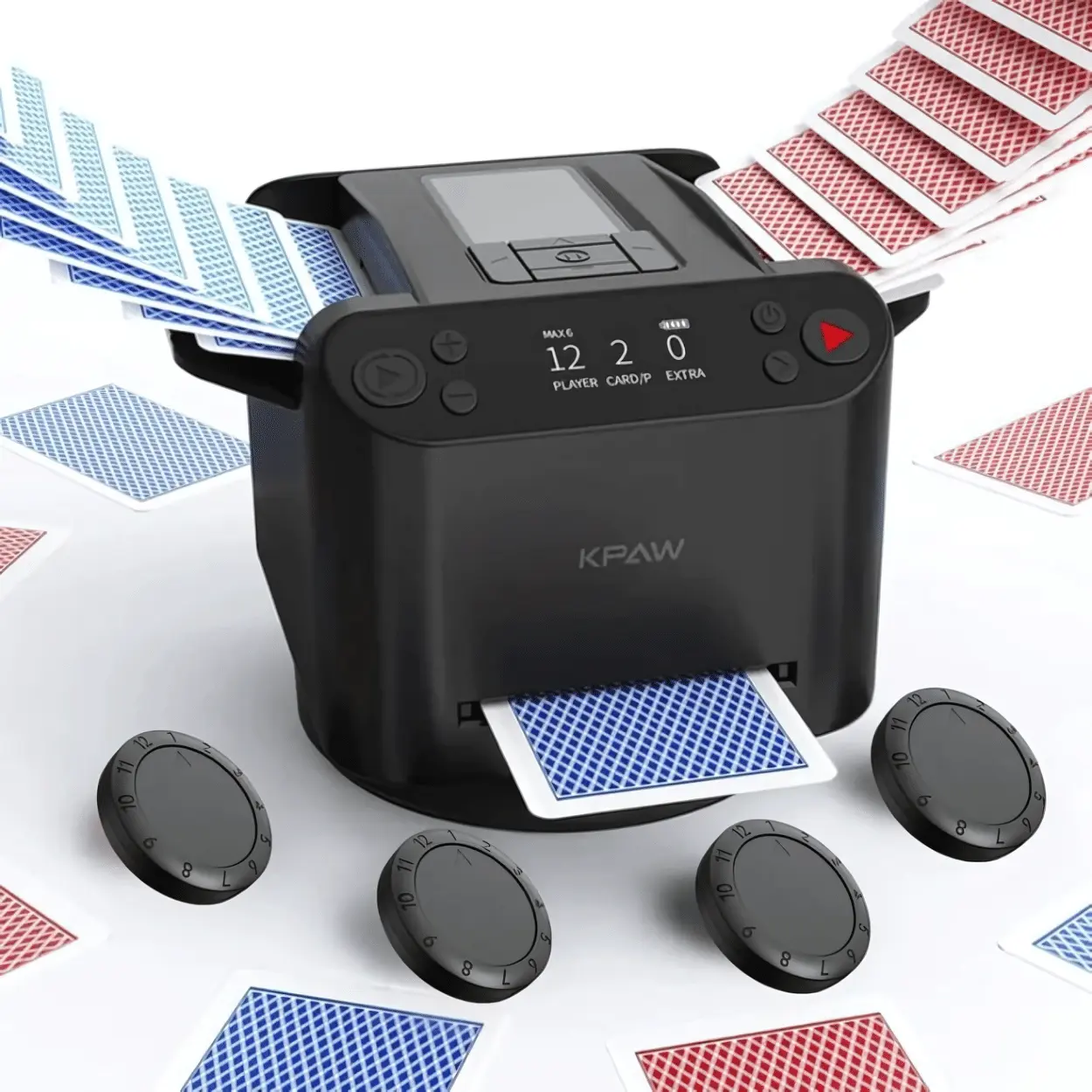 2-in-1 Automatic Card Shuffler & Dealer – Includes 4 Card Drawing Remotes | Game Night Gadget