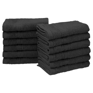 212 MAIN Absorbent 100% Ringspun Cotton Yarn Face Towel Set - 13x13 in Black, 12-Piece Set Including Bath Towels and Sheets