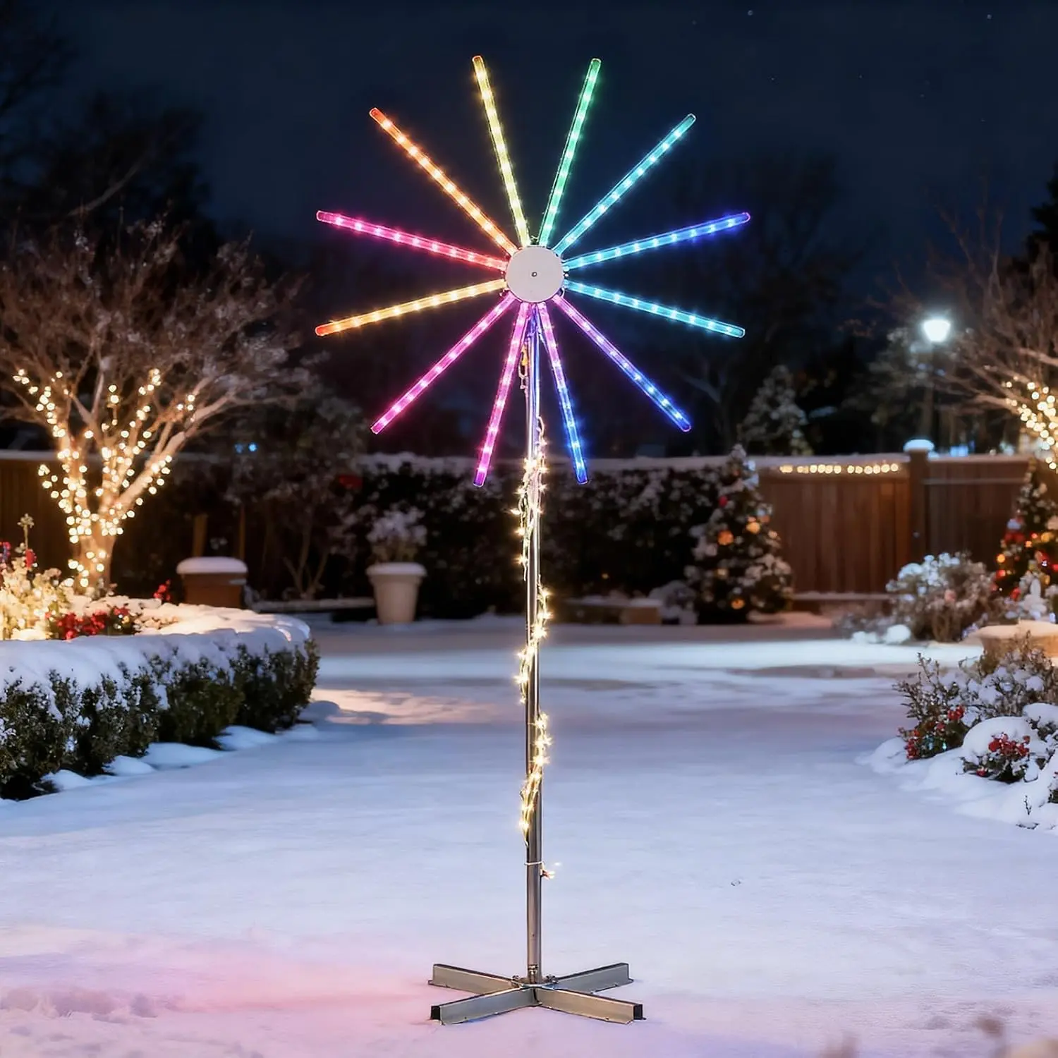 8.3FT Multicolor Firework Lighting, Color-Changing LED Windmill with Gradient Effects, Adjustable Modes, Electronic Holiday Decor for Outdoor Pathway, Lawn