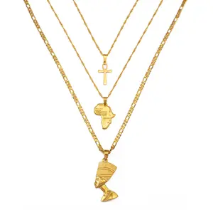 3pcs Necklaces Ankh Nefertiti Africa Map Pendant Gold/Silver Color