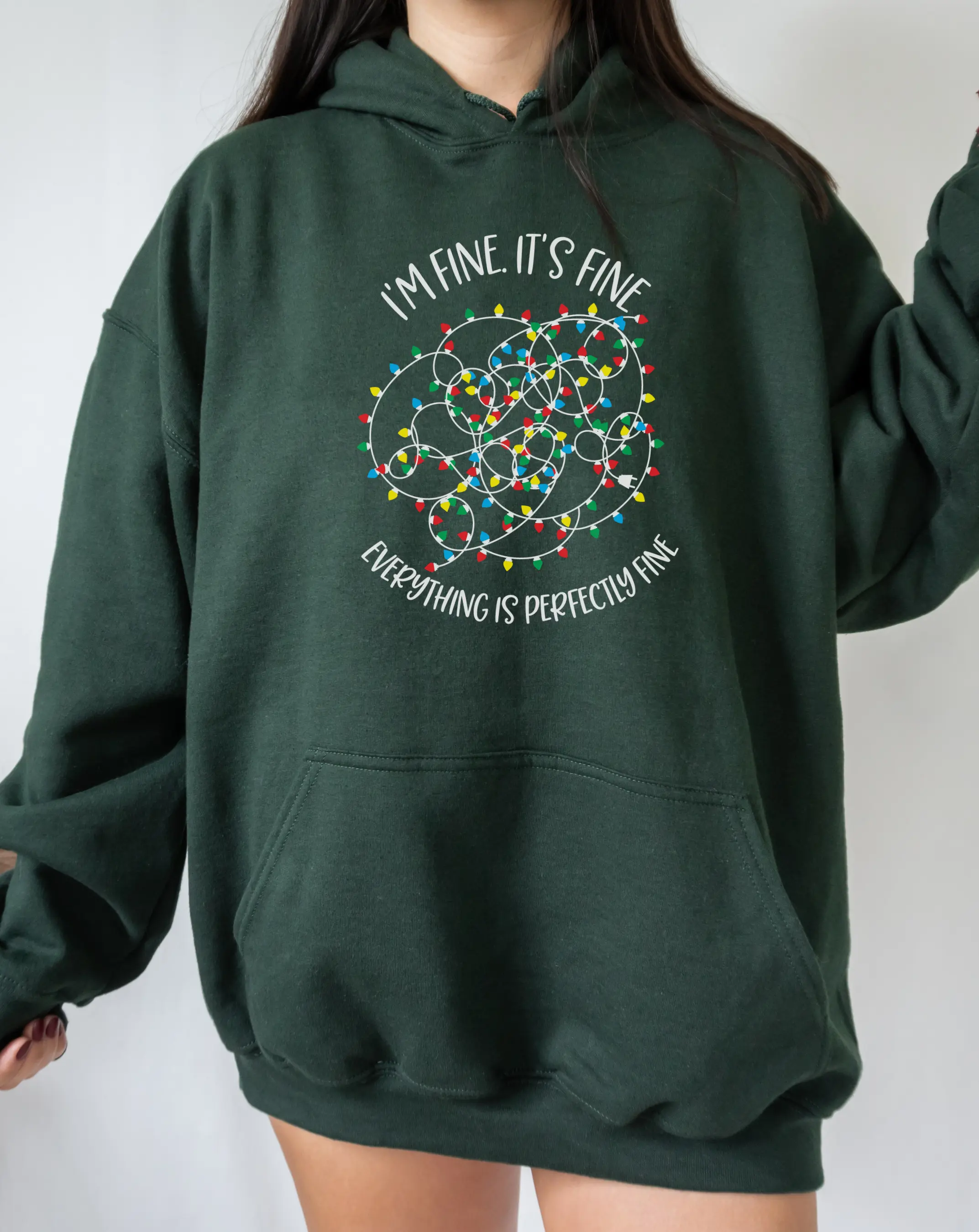 Funny First Responder Christmas Hoodie – I’m Fine It’s Fine – Holiday Gag Gift for Dispatchers, EMTs, Nurses, Firefighters, Paramedics, Police Warm Pullover Hoodie