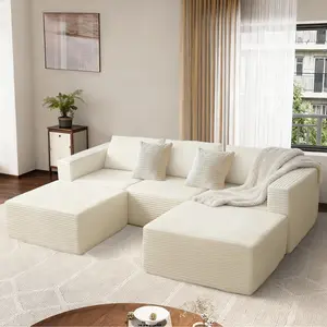 【SummerVibes】110" Modern U-Shaped Chenille Cotton Fabric Sectional Couch Set, 3-Package Shipping, Boneless Cloud Sectional Couch with Hidden Storage, Living Room Pure Compression Sponge Seating outdoorfun