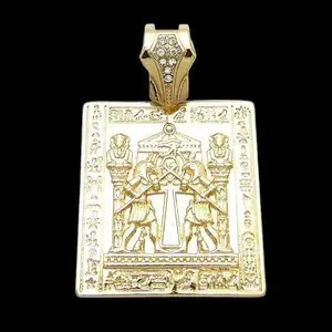MaxBling81 Unisex Egyptian God Tablet-Shape Charm Pendant, Gold-Plated Polished Metal Coating, Hip Hop-Street Style, Casual Trendy Costume Jewelry for Daily Wear, Street Style Charm
