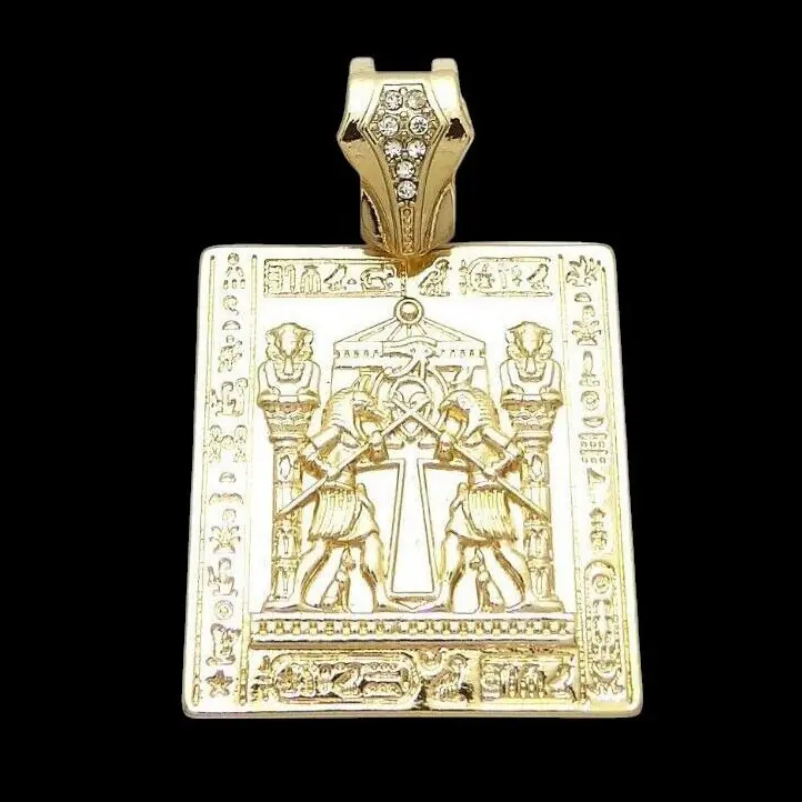 MaxBling81 Unisex Hip Hop Egyptian God Tablet Charm Pendant, Gold-Plated Alloy Celebrity Style Statement Jewelry with Chain, Charms & Pendants