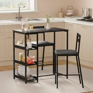 3-Piece Kitchen Table Set with Storage Shelves & 2 Upholstered Chairs - Iron and Wood Dining Table for Small Spaces, Apartments, Condos