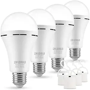 4‑Pack Rechargeable Emergency LED Bulbs A19 (6000K Daylight) – Battery Powered E26/E27 12W (60W Equivalent) with 1200mAh for Power Outage & Camping