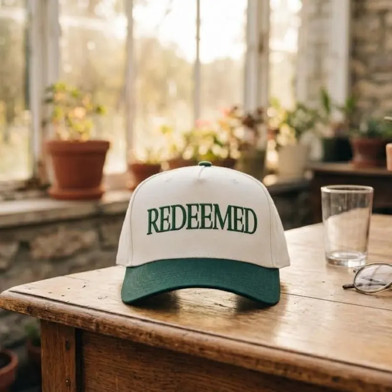 Redeemed Embroidered Hat: Two Tone Baseball Cap, Christian Faith Scripture Gift