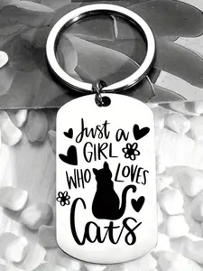 Cat & Kitty & Letter & Heart Pattern Metal Keychain, Stainless Steel Keychain for Women & Girls, Trendy All-match, Exquisite & Personalized Keychain for Birthday Gift