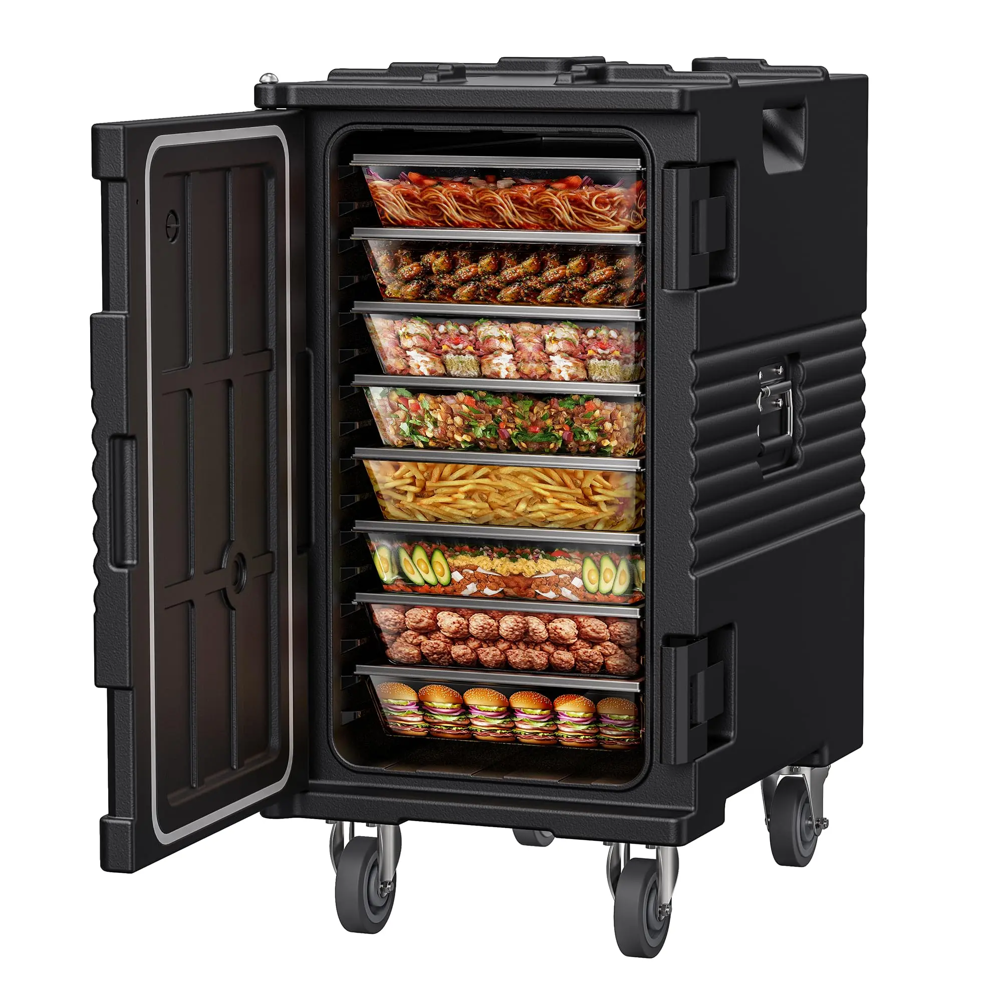 【Summer Sale】CAMMOO 127QT Non-Electrical Catering Food Warmers with Swivel Casters, 304 Stainless Steel Door Shaft & Nylon Latch, Insulated Food Carrier for 8 Full-Size Pans(NOT Included), Food Warmer Hot Boxes campingessentials