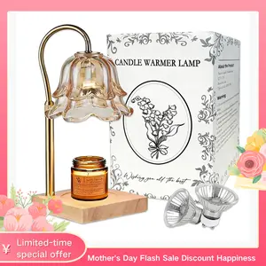 Smart Timer Candle Warmer Lamp Dimmable Tulip Flower Candle Lamp Height Adjustable Halogen Bulb Flameless Scented Candle Warmer For Home Decoration