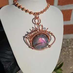 Good Eye Guardian Protection • Pink Labradorite Necklace • Evil Eye • Crystal Necklace • Heartfelt Gift for her •  Purple Stone • Healing Copper