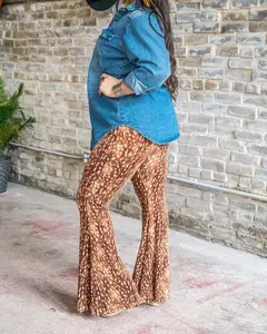 BROWN/WHITE FLARE PANTS PLUS SIZE