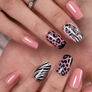 Glamorous Mysterious Animal Print Press-On Nails | CurvLife Nail | 24pcs Medium Square Fake Nails | Glossy Finish with Pink Accents & Wild Patterns | Easy to Apply, Comfortable & Long-lasting | Perfect for Party, Night , Music Festivals & Trendy Events