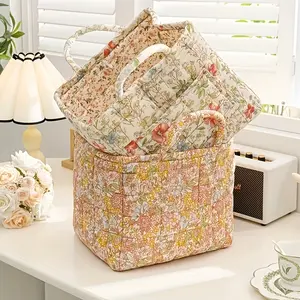 Heavy-Duty Floral Fabric Pattern Pastoral Style Storage Basket Collapsible with Reinforced Handles Multi-Functional Organizer for Clothing Toy Storage & Pantry Essentials Perfect for Home & Outdoor Picnic Use Machine-Washable Flower