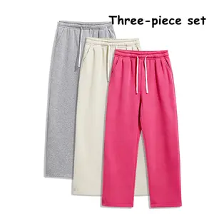 Men’s 3-Pack Loose Fit Sweatpants, Drawstring Casual Wide-Leg Pants, Soft Straight-Leg Lounge Joggers