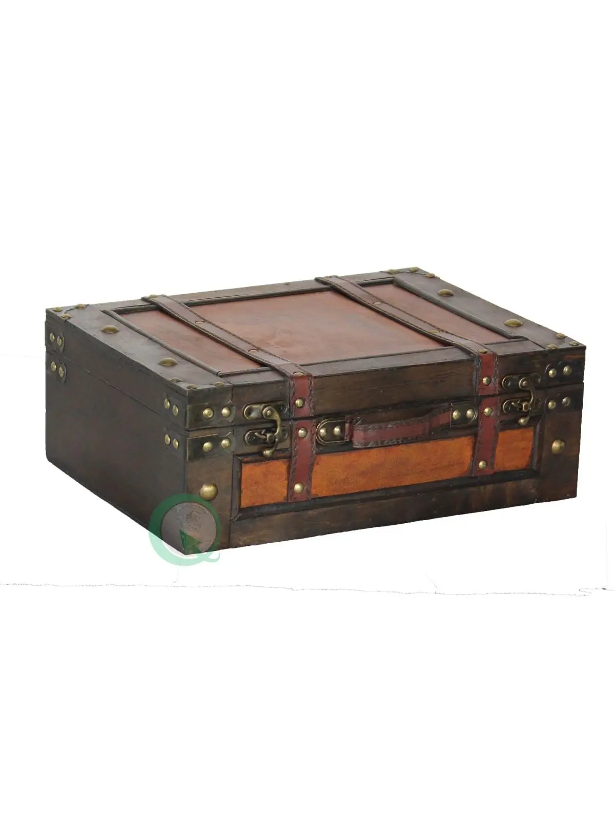 Retro Vintage Wooden Luggage Trunk - Antique Metal-Hinged Organizer Storage Box with Faux Leather Straps, Nightstand/Family Room Decor with Antique Vibe, Wedding Prop, Organizer Storage Boxes, Elegant Storage Boxes