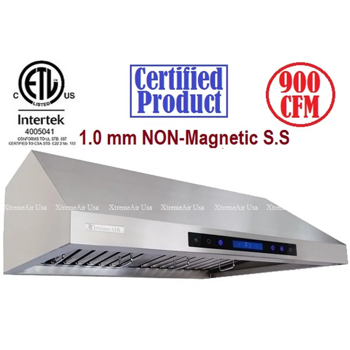 XtremeAIR 36 in Under Cabinet Mount Range Hood - 900 CFM Household Appliance with Motors, 1.0mm Non-Magnetic Stainless Steel Material, LED Lights, Baffle Filter with Grease Drain Tunnel, Key Features by Size