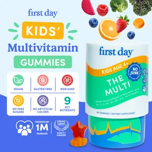 First Day Kids Multivitamin Gummies Ages 4-12, Natural Strawberry Orange Flavor — 21 Organic Superfoods, 9 Key Nutrients, Vitamin C D3 B12 Folate — Immunity, Healthy Growth, Energy, Picky Eater Approved — 30-Day Supply, Vegan, Non-GMO, No Junk Dietary