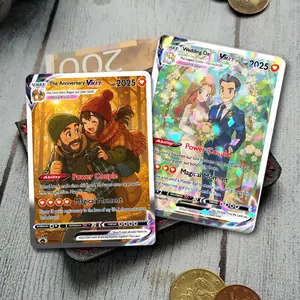 Custom Couple Pokemon Card VMAX Anniversary Wedding Gift Personalized Romantic TCG Style High-Quality Foil Print Unique Keepsake for Husband Wife Boyfriend Girlfriend Gamer Gift