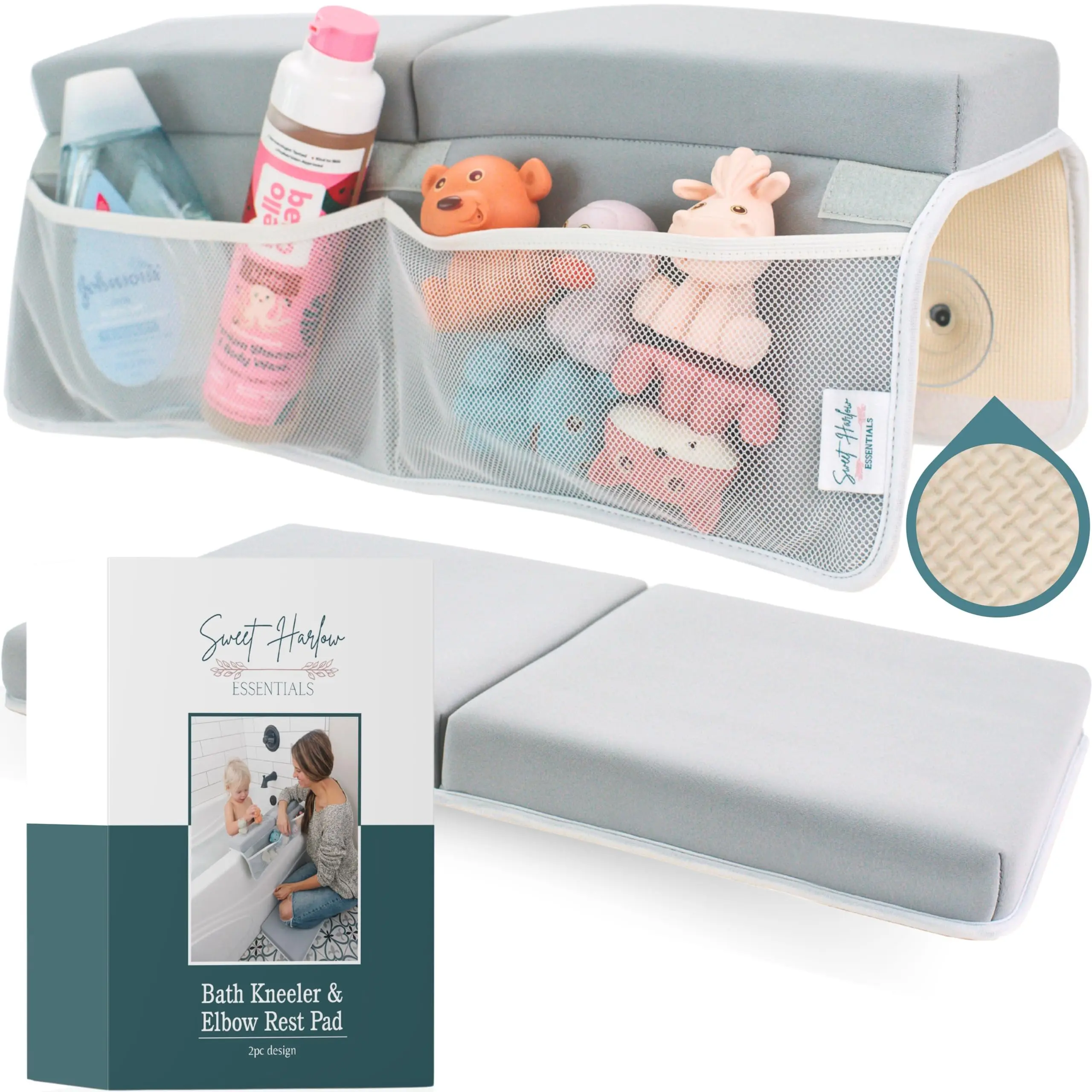 Premium Quality Bath Kneeler and Elbow Rest Pad Set - Bath Essentials Tub Kneeler & Elbow Rest - Neoprene Tub Kneeling Pad - Bath Kneeling Pad w/Storage