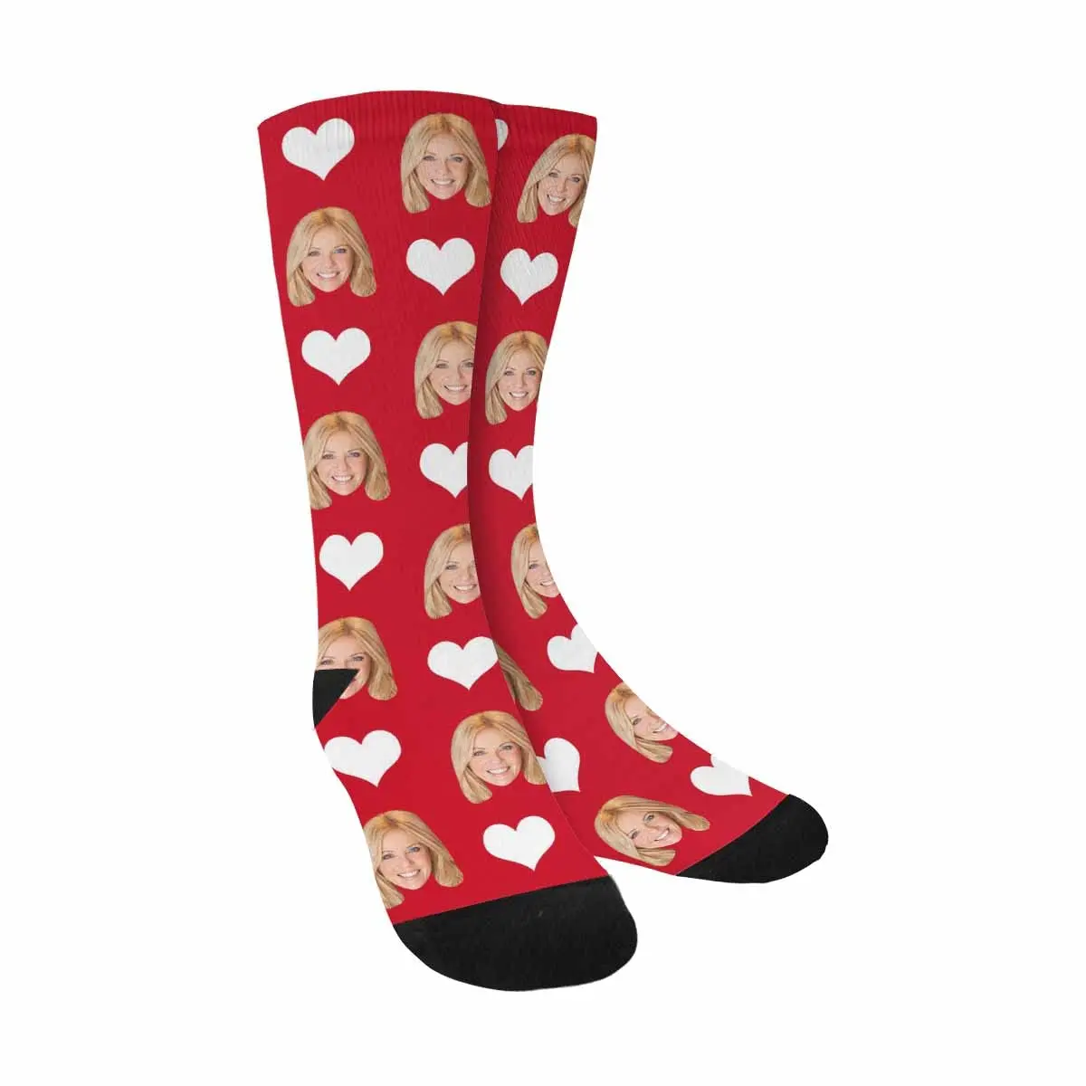 BARLEY ONE Custom Photo Pet Face Socks Love Heart Crew Socks with 2 Faces for Men Women Red with White Hearts Design Women's Fashionable Personalized Socks - Womenswear, 02