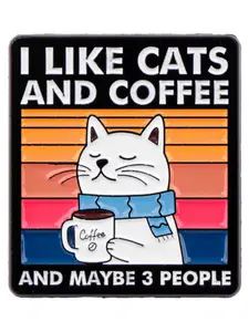 Cartoon Coffee Cat Brooch Pin Badge, Cute Animal Design for Backpacks & Clothing, Unique Accessory for All Seasons