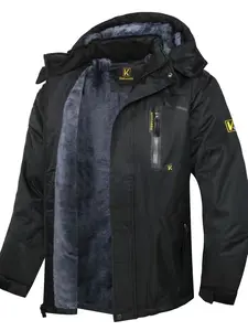 Men'S Padded Thick Warm for ski Hooded Jacket Coat Winter Windproof Mountain Rain Jacket, Multi-functional Multi-pocket, Suitable For Skiing Climbing Fishing Work Out To Sea Beach Rafting