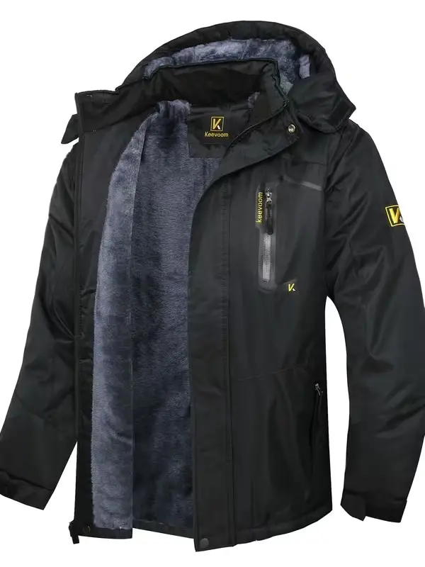 Men'S Padded Thick Warm for ski Hooded Jacket Coat Winter Windproof Mountain Rain Jacket, Multi-functional Multi-pocket, Suitable For Skiing Climbing Fishing Work Out To Sea Beach Rafting