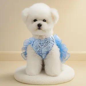 Pet accessories and clothing, dog and cat apparel, fluffy blue galaxy wedding dress ribbon harnesses