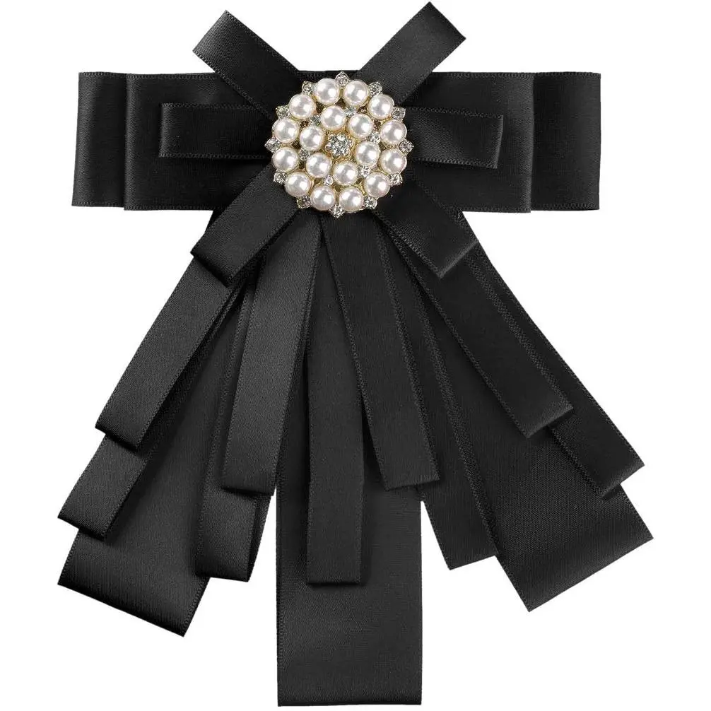 K Women's Pre-tied Bowknot Beads Bow Tie Elegant Large Ribbon Brooch