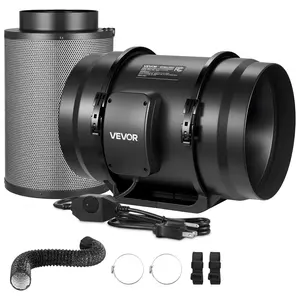 【Summervibes】VEVOR 8" Air Filtration Kit, 180 CFM Inline Duct Fan with Speed Controller, Carbon Filter & Ducting Ventilation System for Heating Cooling Booster, Grow Tents, Hydroponics