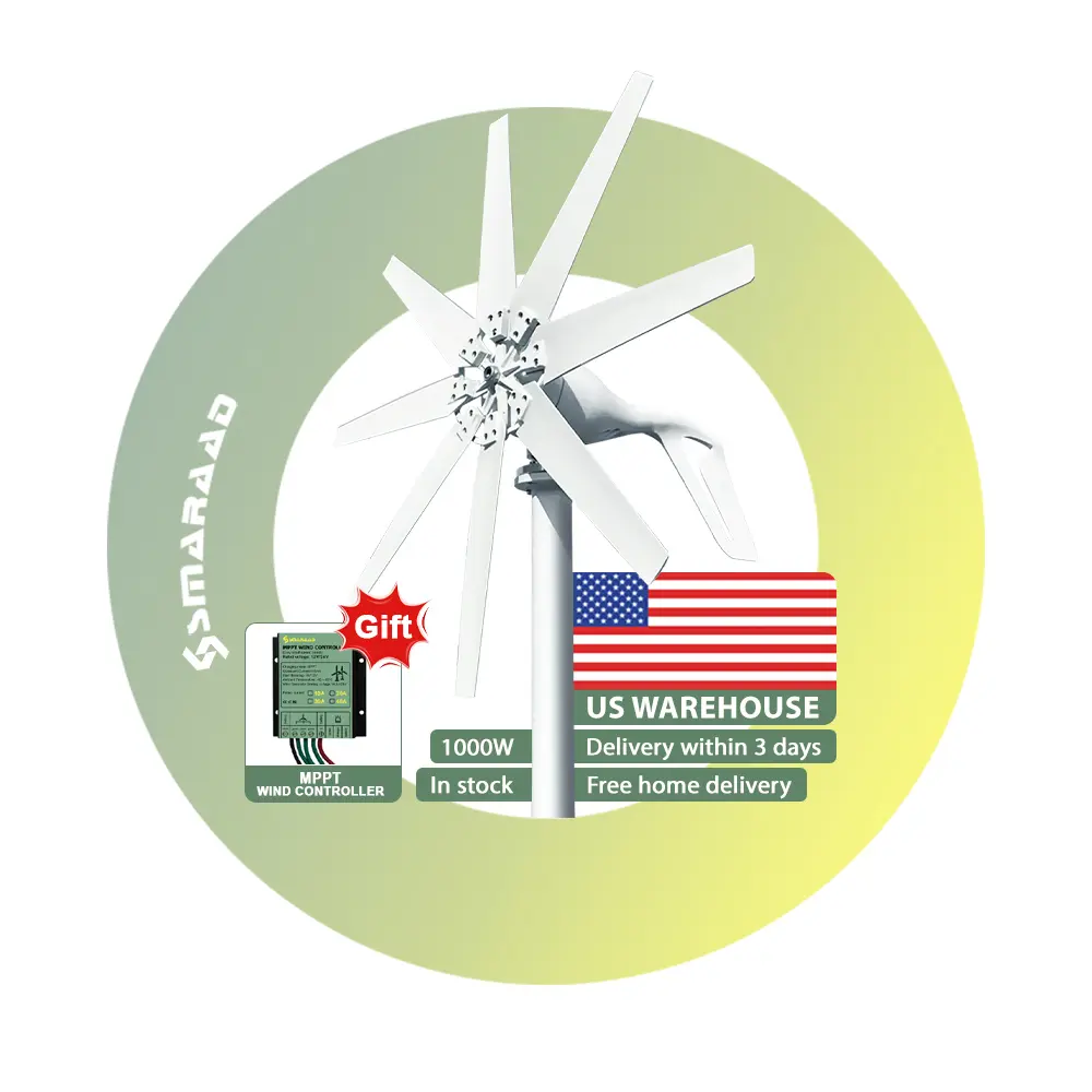 SMARAAD 1000W Wind Turbine Generator, 12V/24V/48V Windmill with MPPT Controller, Home Backup Alternative Energy Generator for Home Use, Home Backup Generator