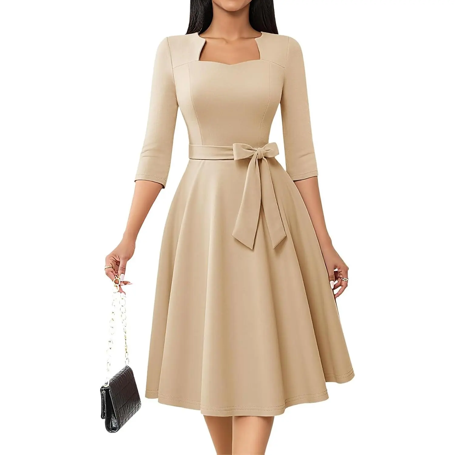 HomRain Women's Cocktail Formal Dresses Elegant Wedding Guest A-Line Graduation Tea Party Modest Church Dress