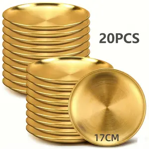 20-Pack Gold Stainless Steel Plates, 6.5 Inch Small Metal Plates for Dessert & Appetizer, Reusable Unbreakable Snack Plates for Toddler, Party, Camping & Outdoor