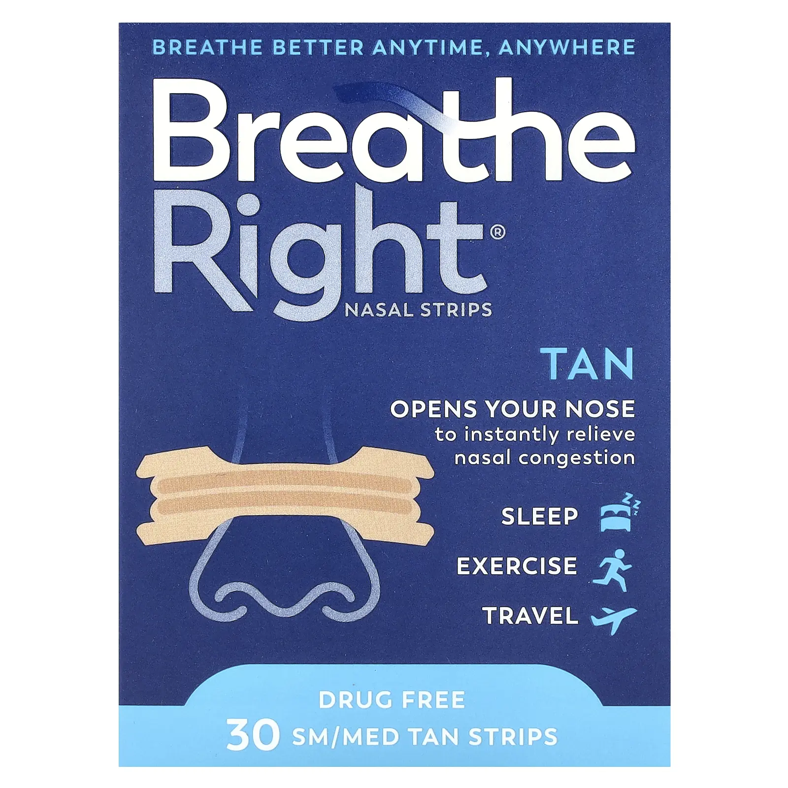 Breathe Right Nasal Strips, Small/Medium, 30 Tan Strips | HSA/FSA Eligible