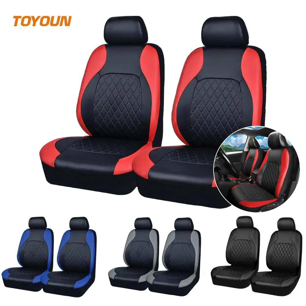 Front leather seat cover set, waterproof, durable, easy to install, car seat protectors with tire mark details, universal fit for most car, truck, SUV, auto interior accessories