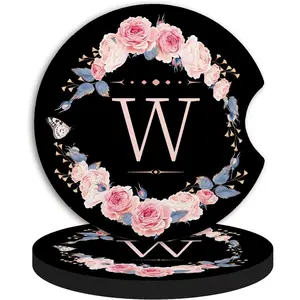 2 count Letter W  Coasters,Absorbent Universal neoprener Cup Holder Coasters with a Finger Notch, Accessories for Women&Man Interior,2.75"