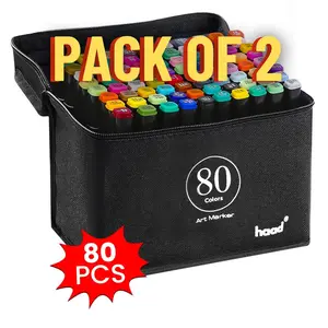 80 Pcs (Pack of 2) Dual Tip Fine Alcohol Coloring Marker Set - Colorful Markers for Office and School Supplies Drawing Markers