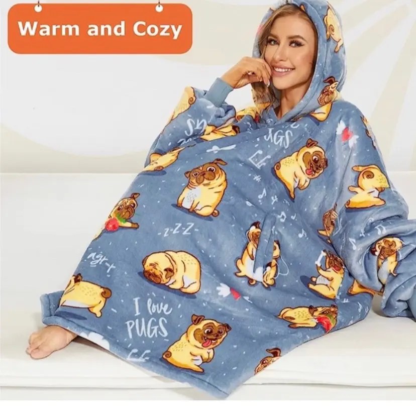 OVERSIZED PUG SHERPA BLANKET HOODIE!
